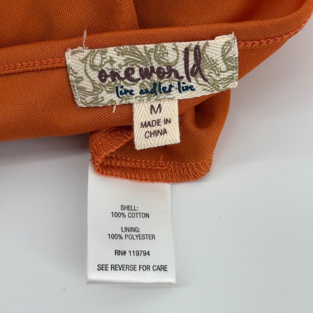 One World Rust Orange Crochet Lace Floral Top M Boho Boxy Crop Oversized Qauzy - Picture 7 of 7